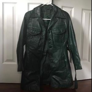 Green Vintage leather trench coat
